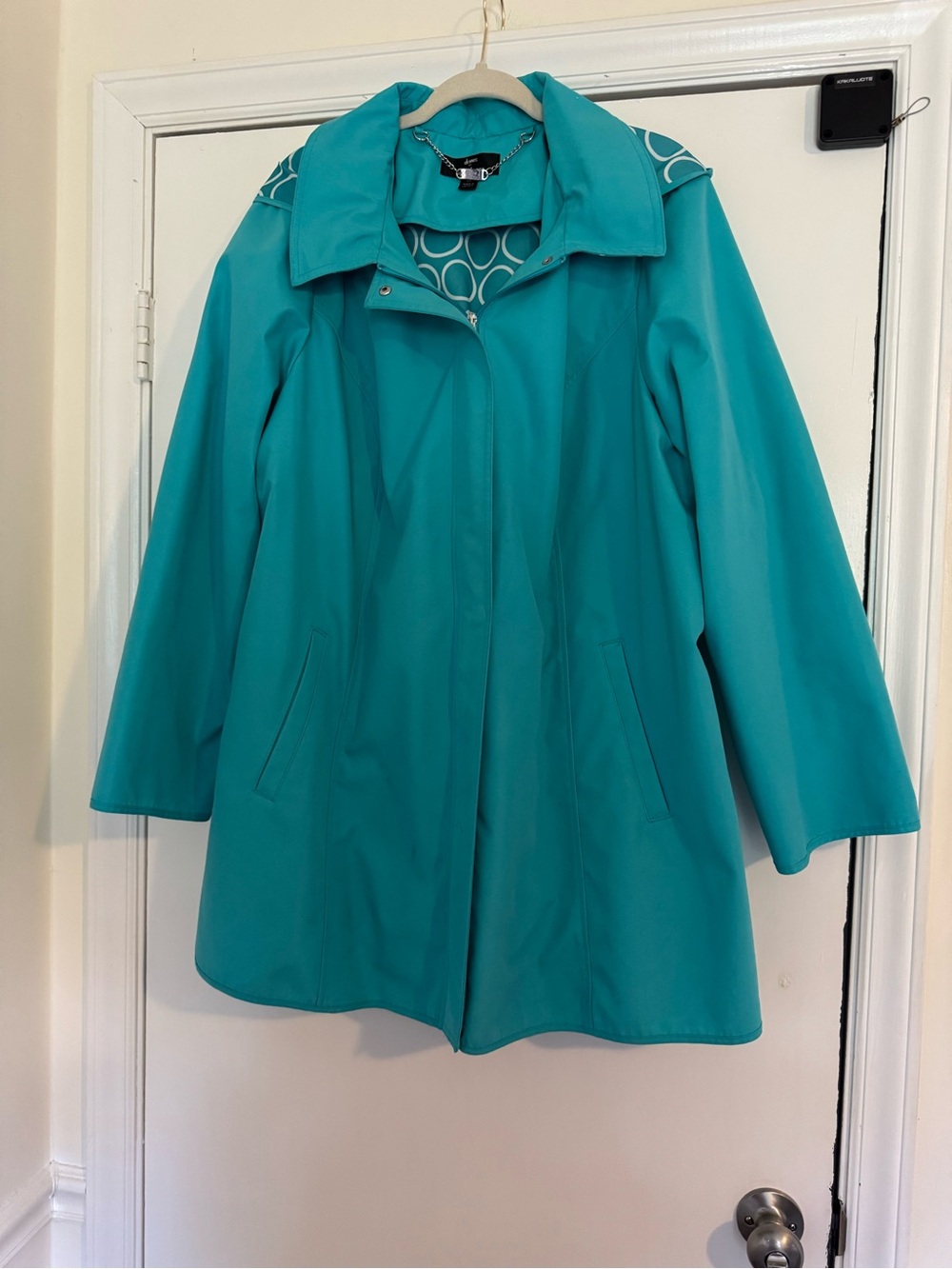 dennis basso Teal Trench Coat with Patterned Lining